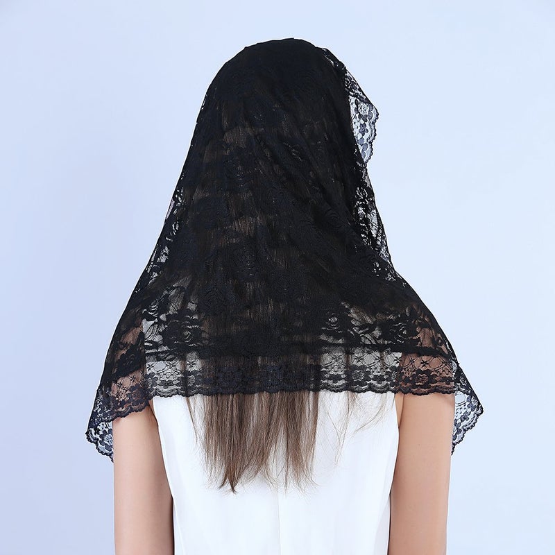 TREORSI Lace Mantilla Catholic Chapel Veil Head Covering for Church - Latin Mass (Black) - Image 4